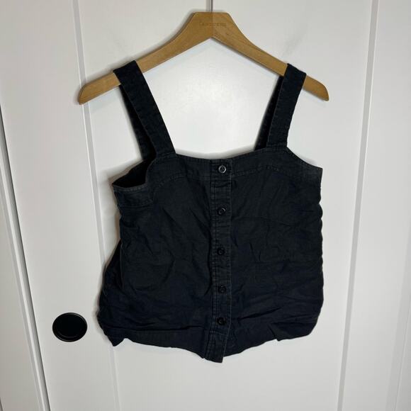 Everlane 100% Linen Black Button Front Boxy Crop Flowy Tank Top Size 2 - Picture 3 of 7